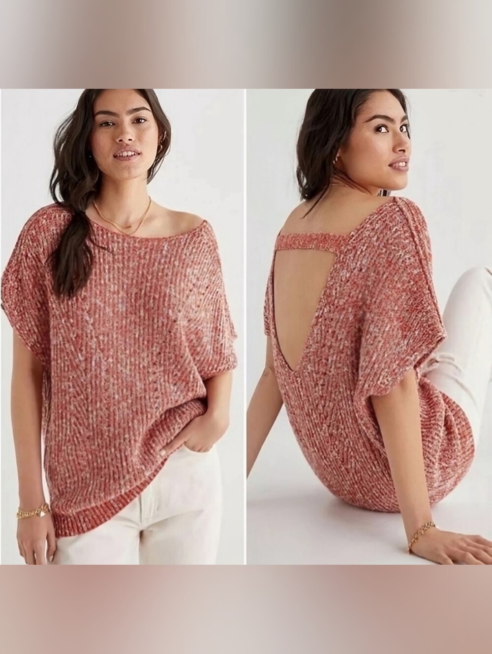 Anthropologie Pilcro Open-Back Oversized Sweater in Red & White Sz XSP